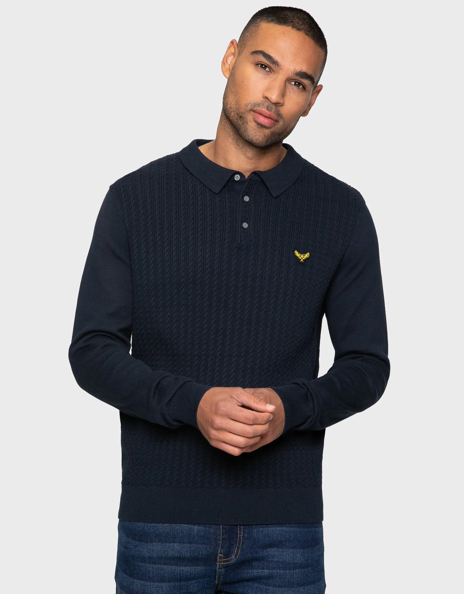 Men's Navy Long Sleeve Polo Jumper sold by Threadbare