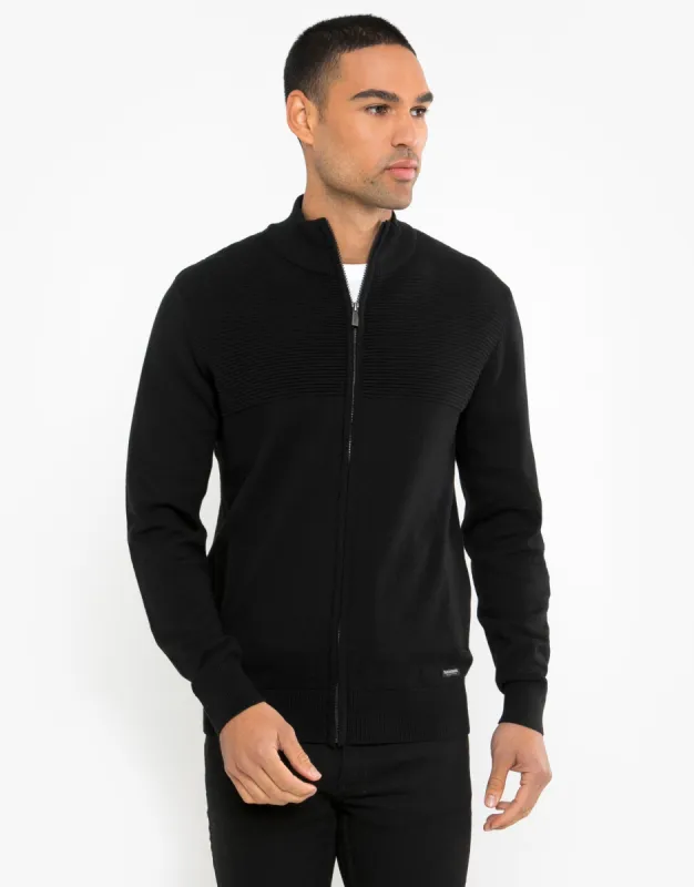 Men's Black Zip-Through Cardigan sold by Threadbare