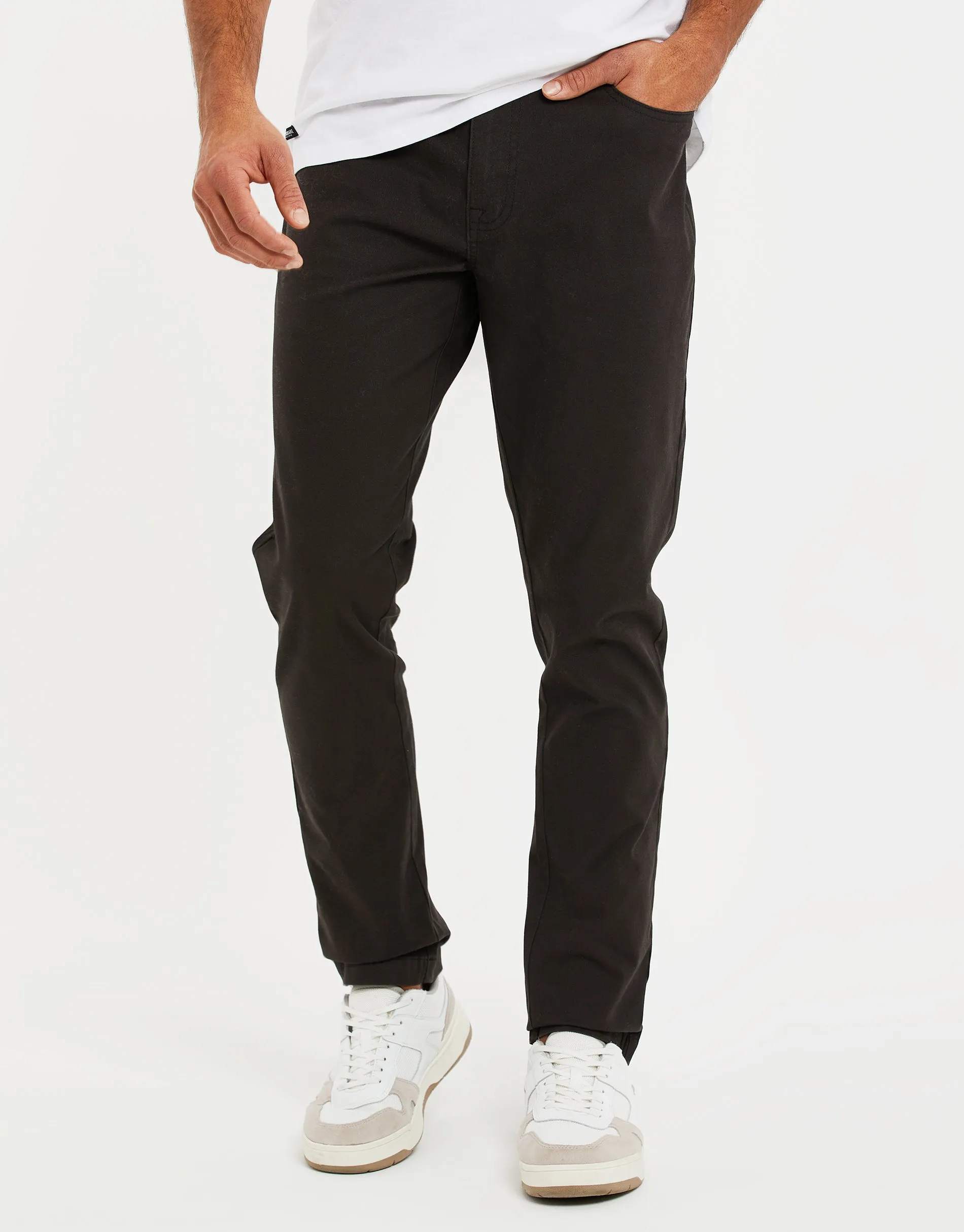 Men's Black Drawcord Chino Trousers sold by Threadbare
