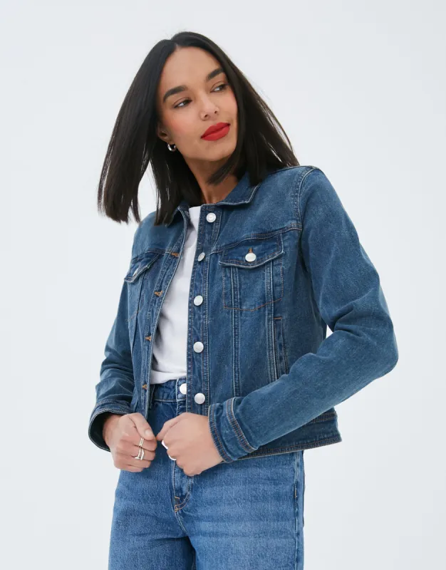 Women's Mid Blue Wash Denim Jacket sold by Threadbare
