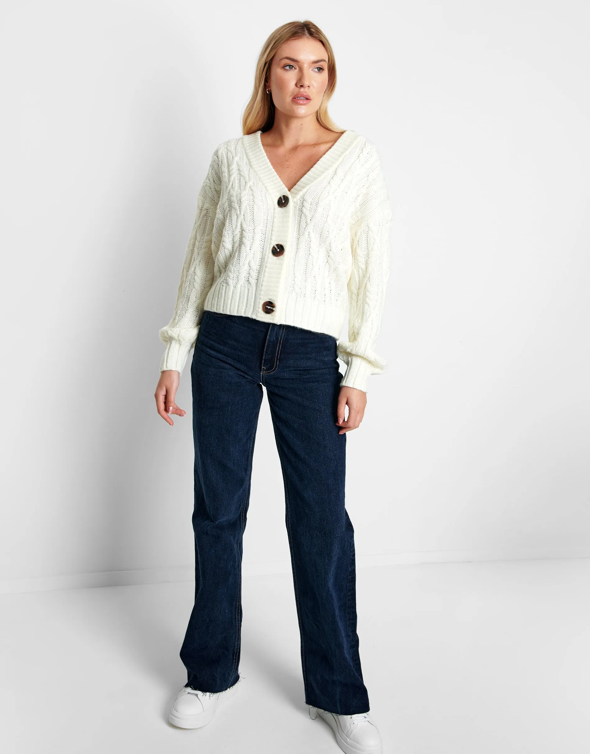 Women's Cream Cable Knit Cardigan sold by Threadbare product image thumbnail 3