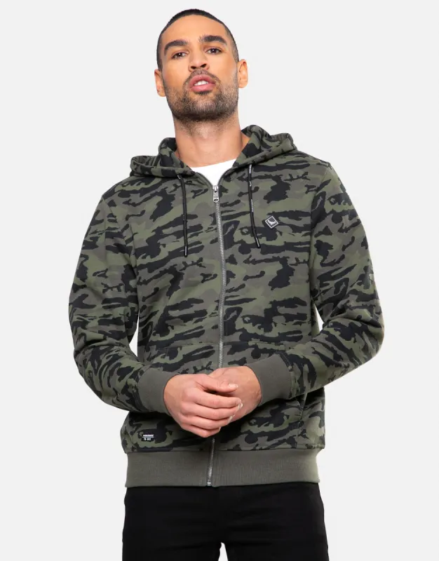 Men's Khaki Camo Zip-Through Hoodie sold by Threadbare