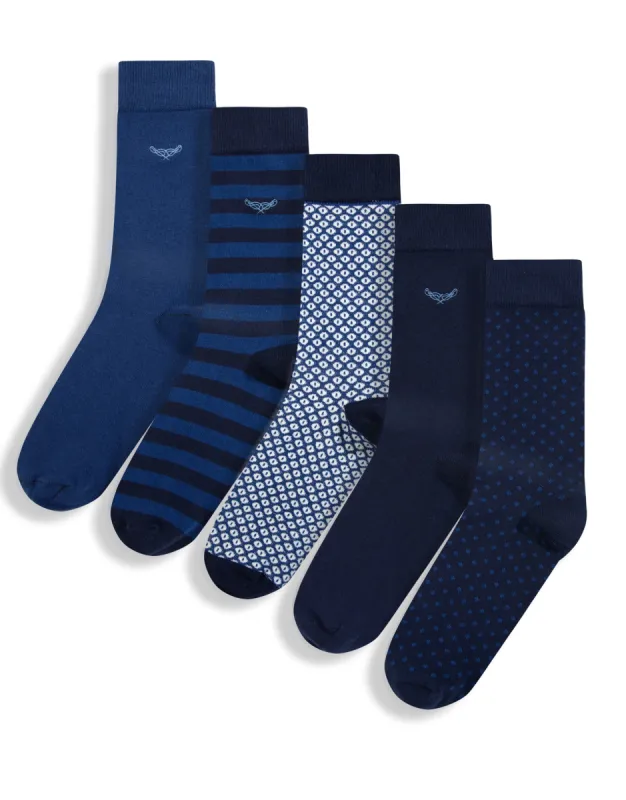 Men's Blue Mix Patterned Socks (5 Pack) made by Threadbare
