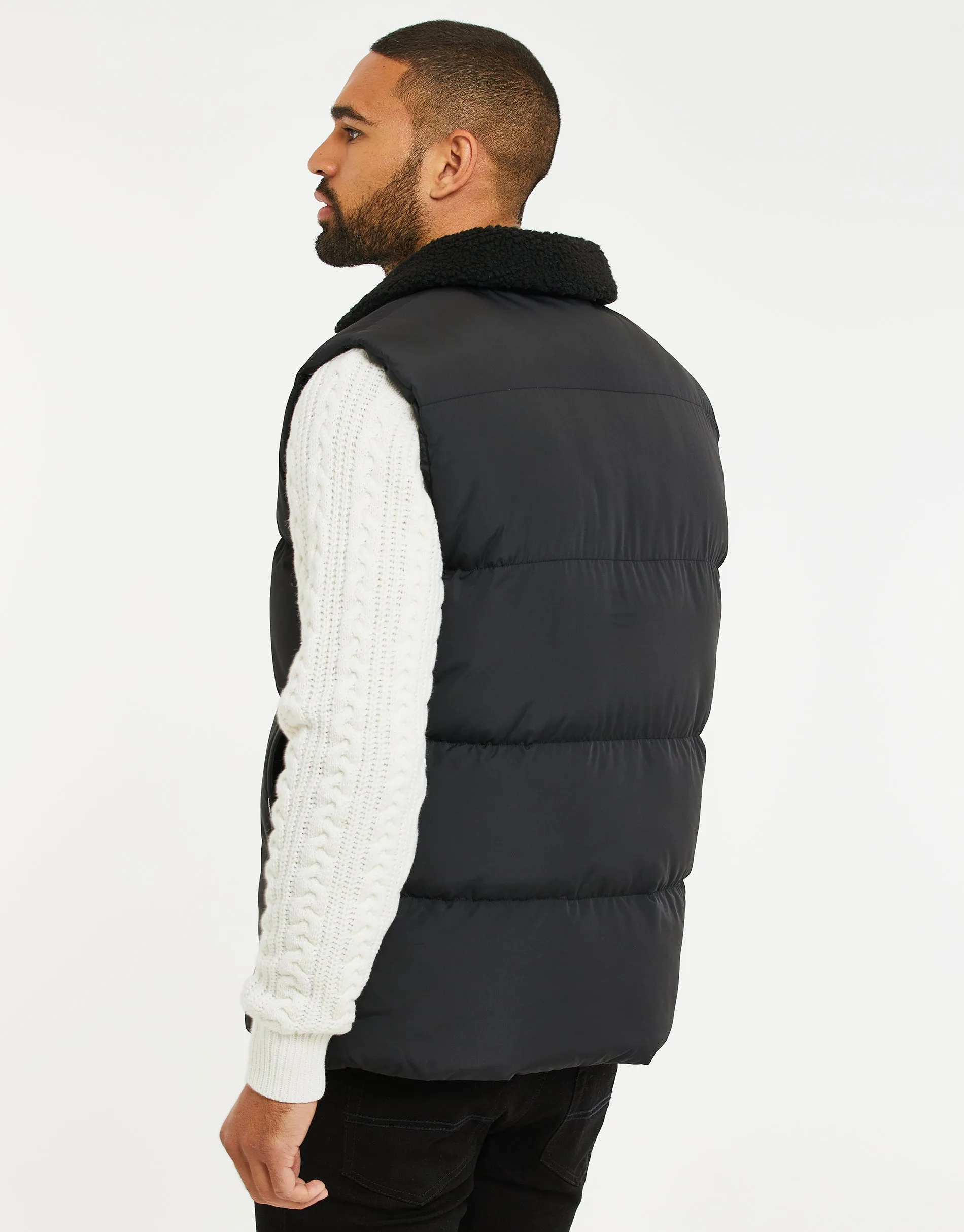 Men's Black Borg Collar Padded Gilet sold by Threadbare product image thumbnail 2