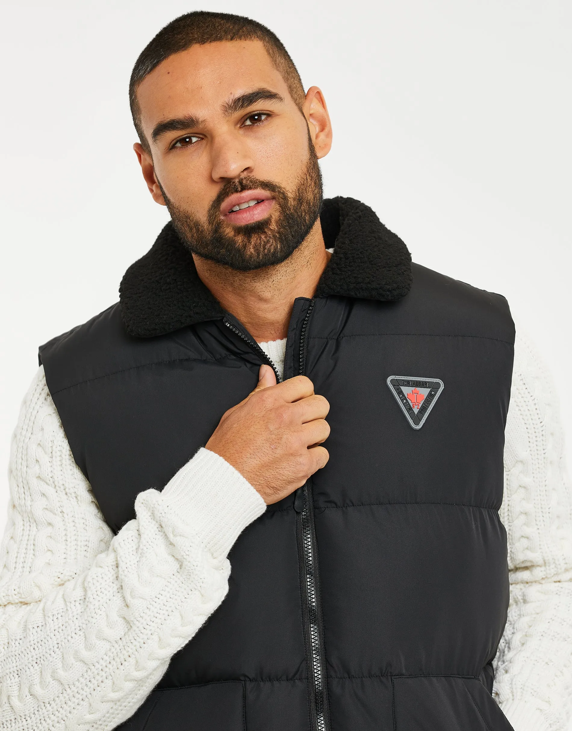 Men's Black Borg Collar Padded Gilet sold by Threadbare product image thumbnail 4