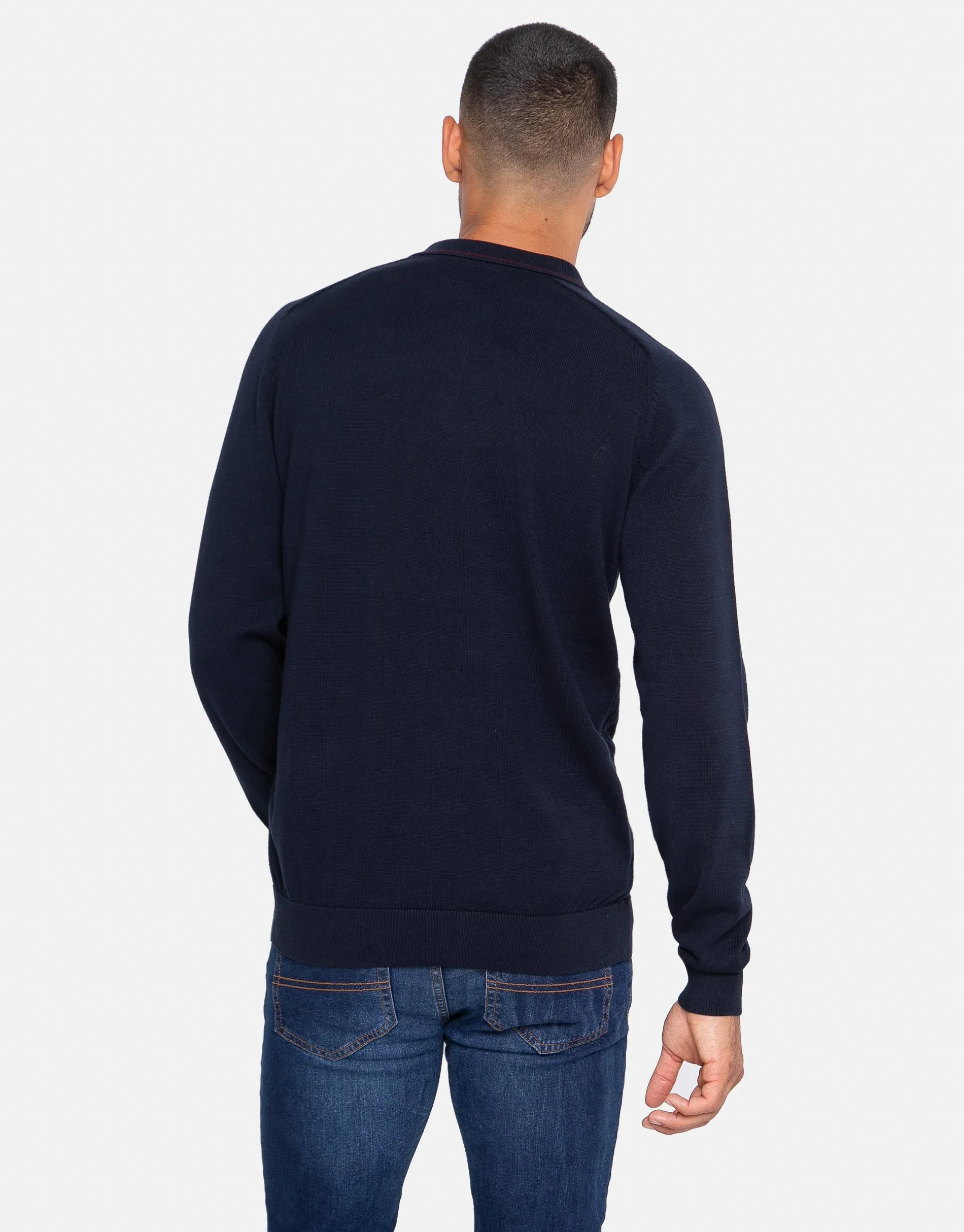 Men's Navy Long Sleeve Polo Jumper sold by Threadbare product image thumbnail 2