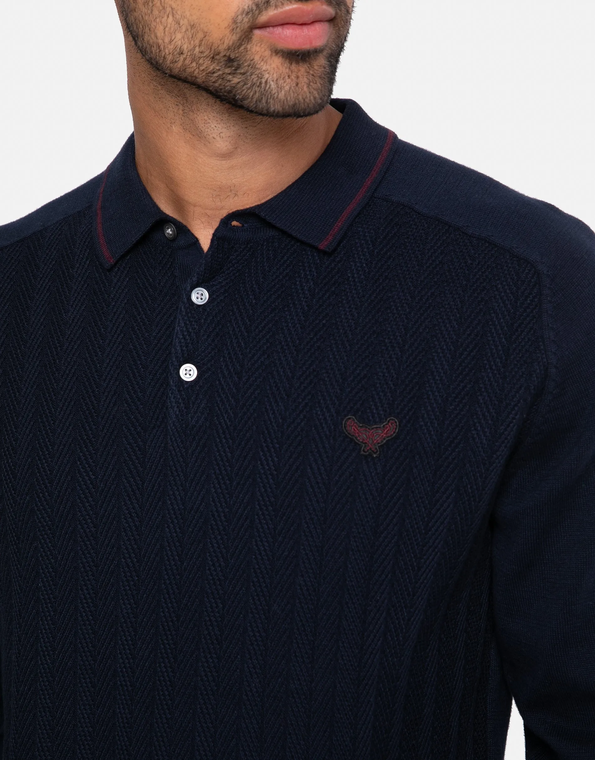 Men's Navy Long Sleeve Polo Jumper sold by Threadbare product image thumbnail 4