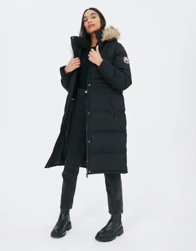 Women's Black Longline Parka Jacket sold by Threadbare