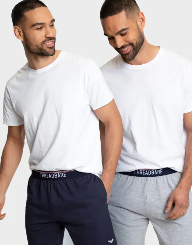 Men's Navy & Grey Marl Logo Pyjama Shorts (2 Pack) sold by Threadbare