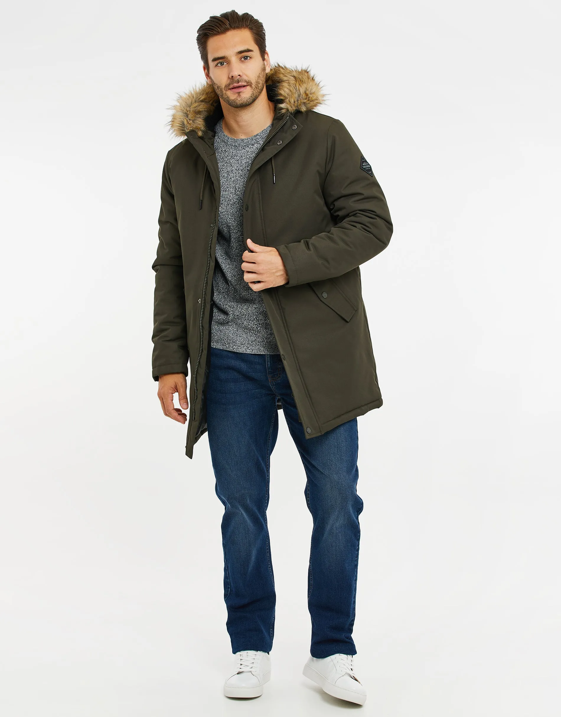 Men's Khaki Borg Lined Parka Jacket sold by Threadbare product image thumbnail 3