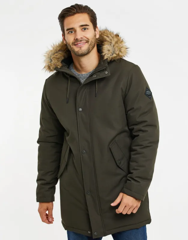 Men's Khaki Borg Lined Parka Jacket sold by Threadbare