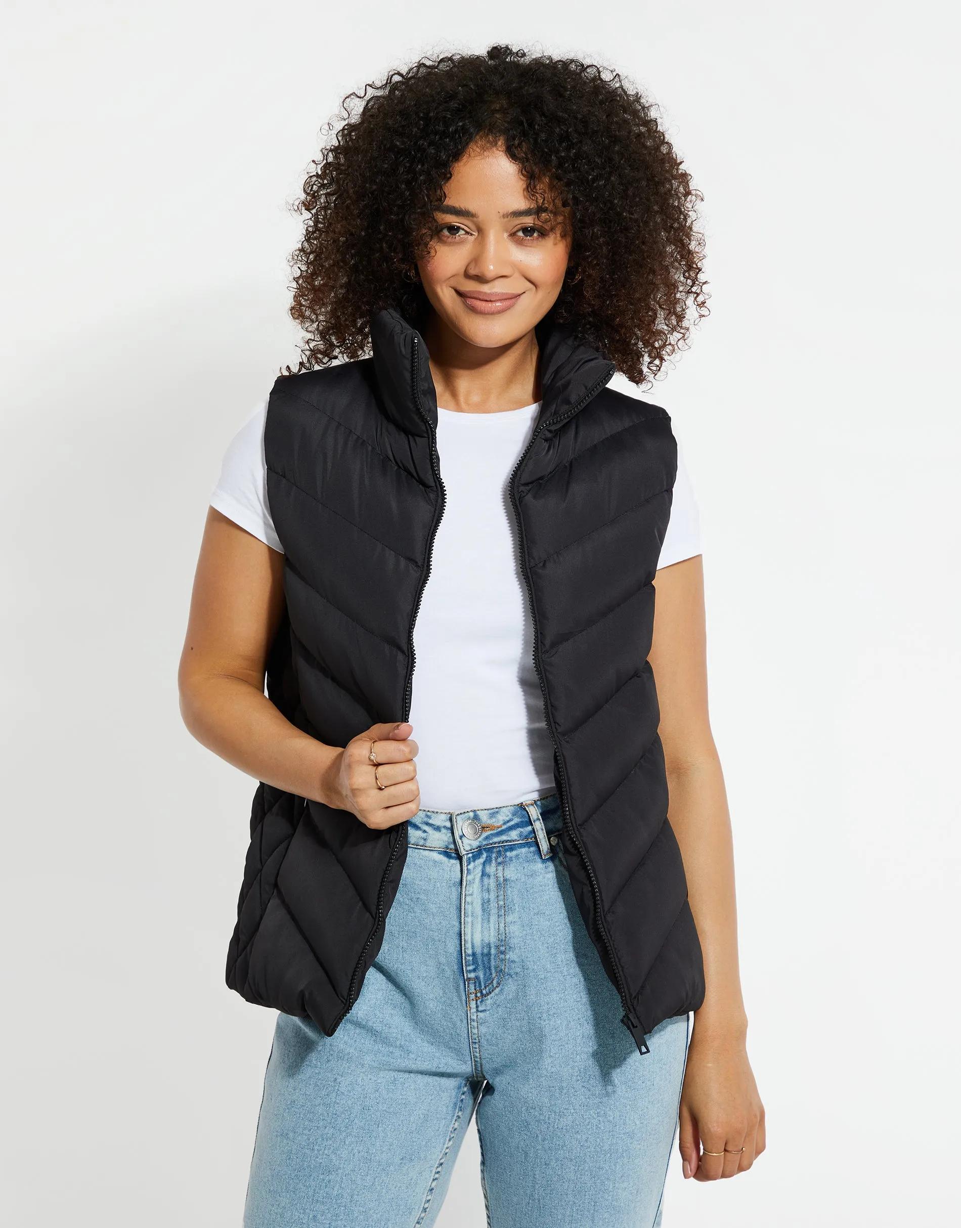 Women's Black Quilted Gilet sold by Threadbare