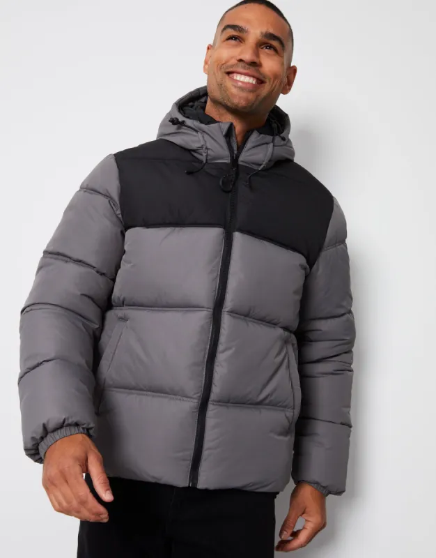 Men's Slate Showerproof Colourblock Puffer Jacket sold by Threadbare