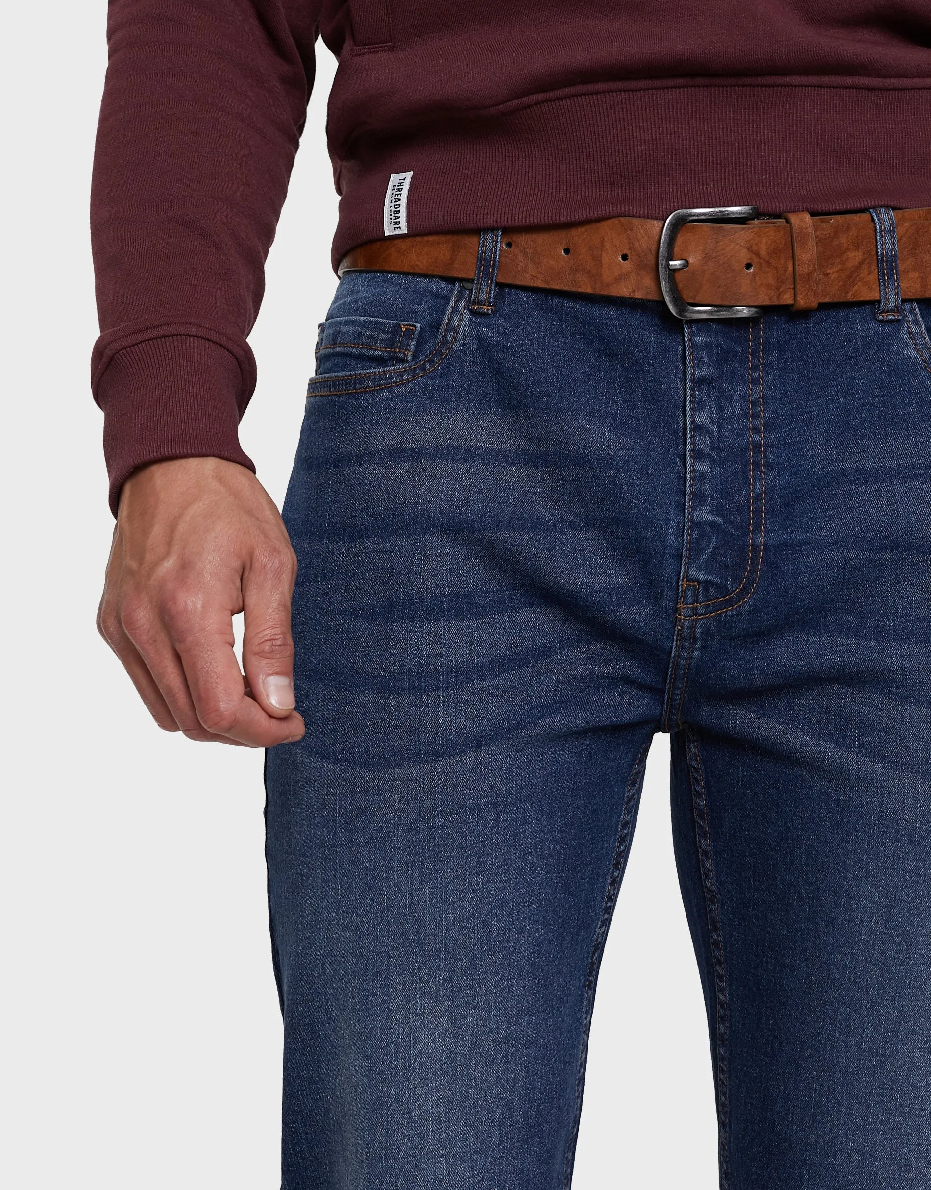 Men's Mid Blue Straight Leg Belted Jeans sold by Threadbare product image thumbnail 4