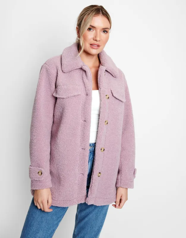 Women's Lilac Faux Borg Shacket sold by Threadbare