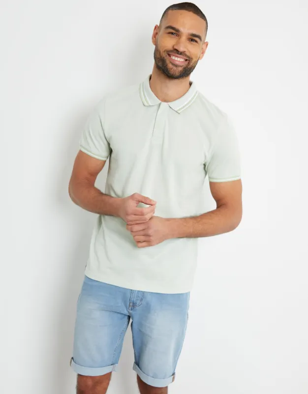 Sage Green Two Tone Pique Polo Shirt sold by Threadbare