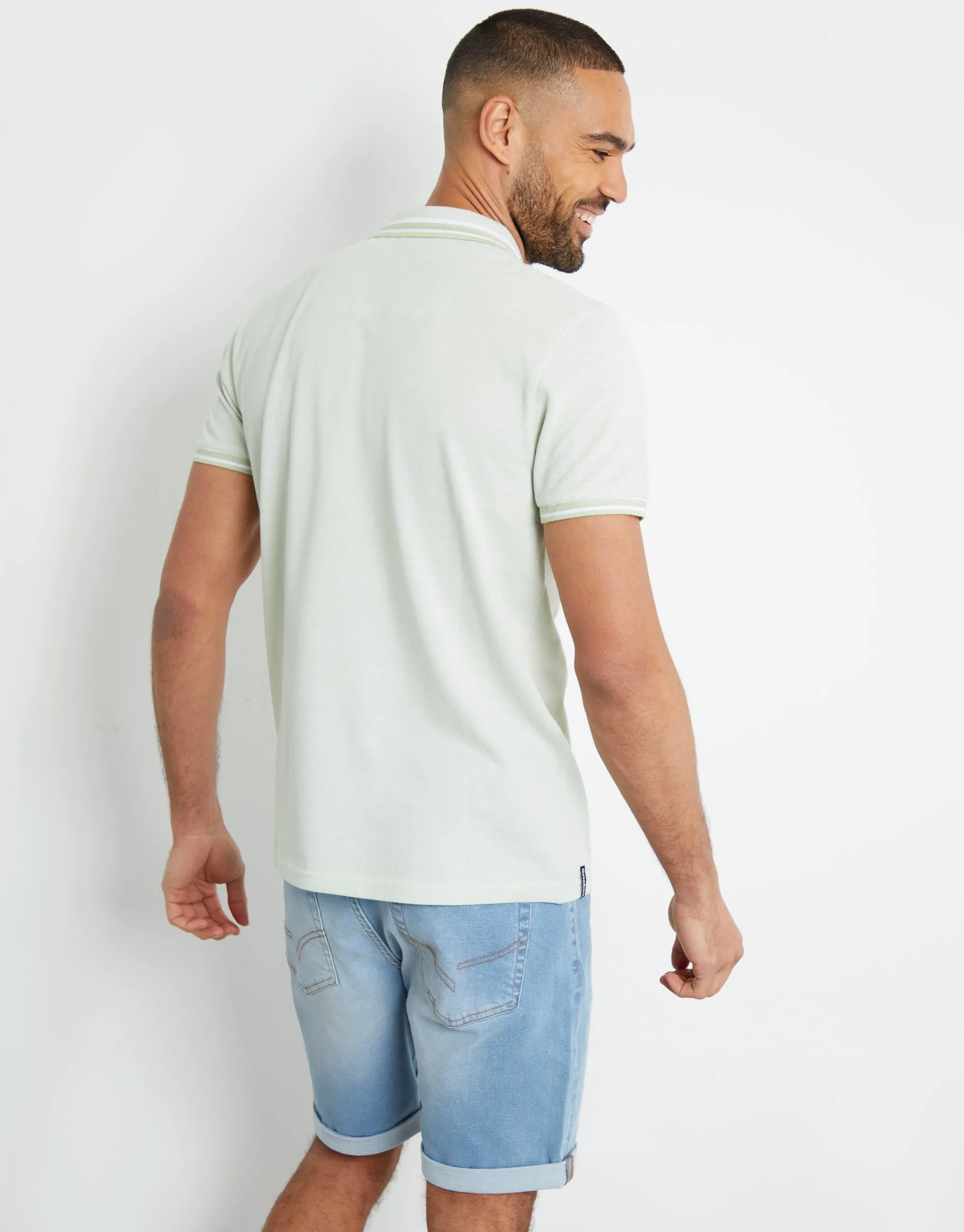 Sage Green Two Tone Pique Polo Shirt sold by Threadbare product image thumbnail 2