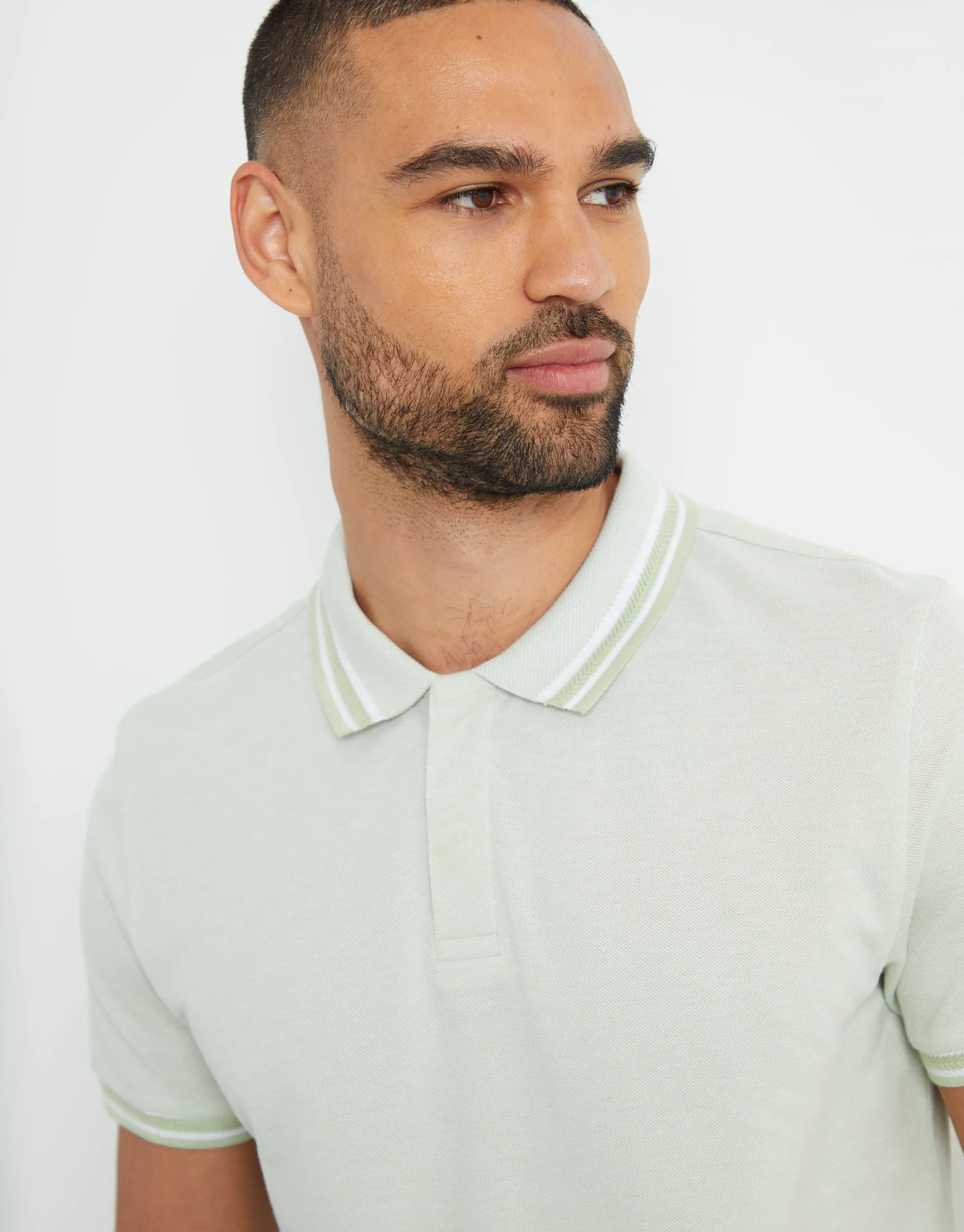 Sage Green Two Tone Pique Polo Shirt sold by Threadbare product image thumbnail 4