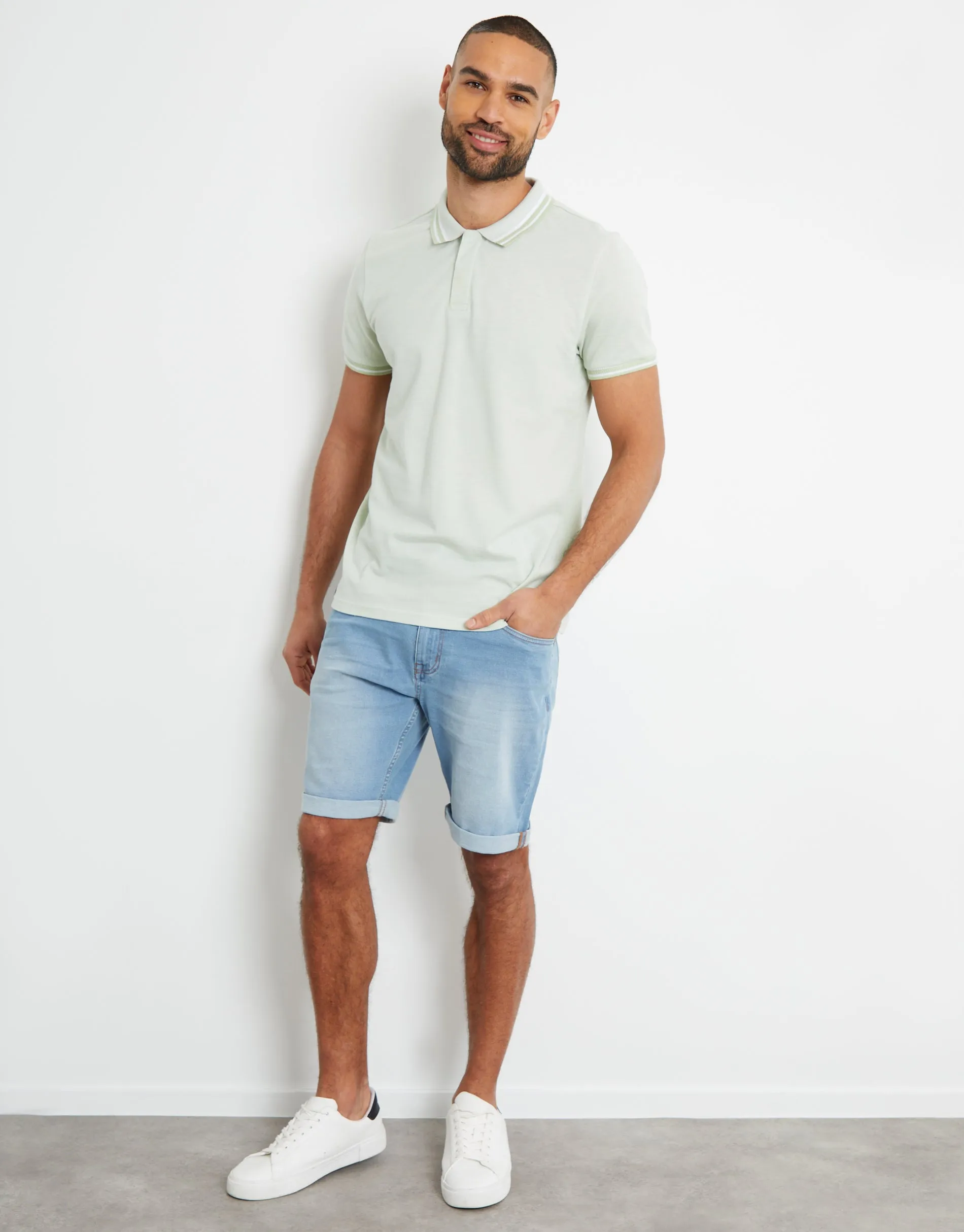 Sage Green Two Tone Pique Polo Shirt sold by Threadbare product image thumbnail 3