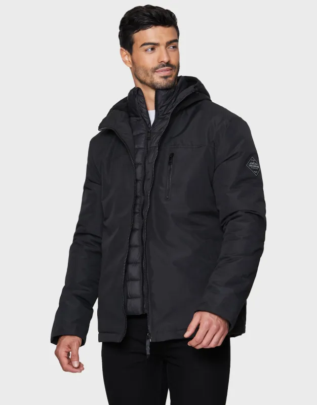 Men's Black Mock Layer Coat sold by Threadbare