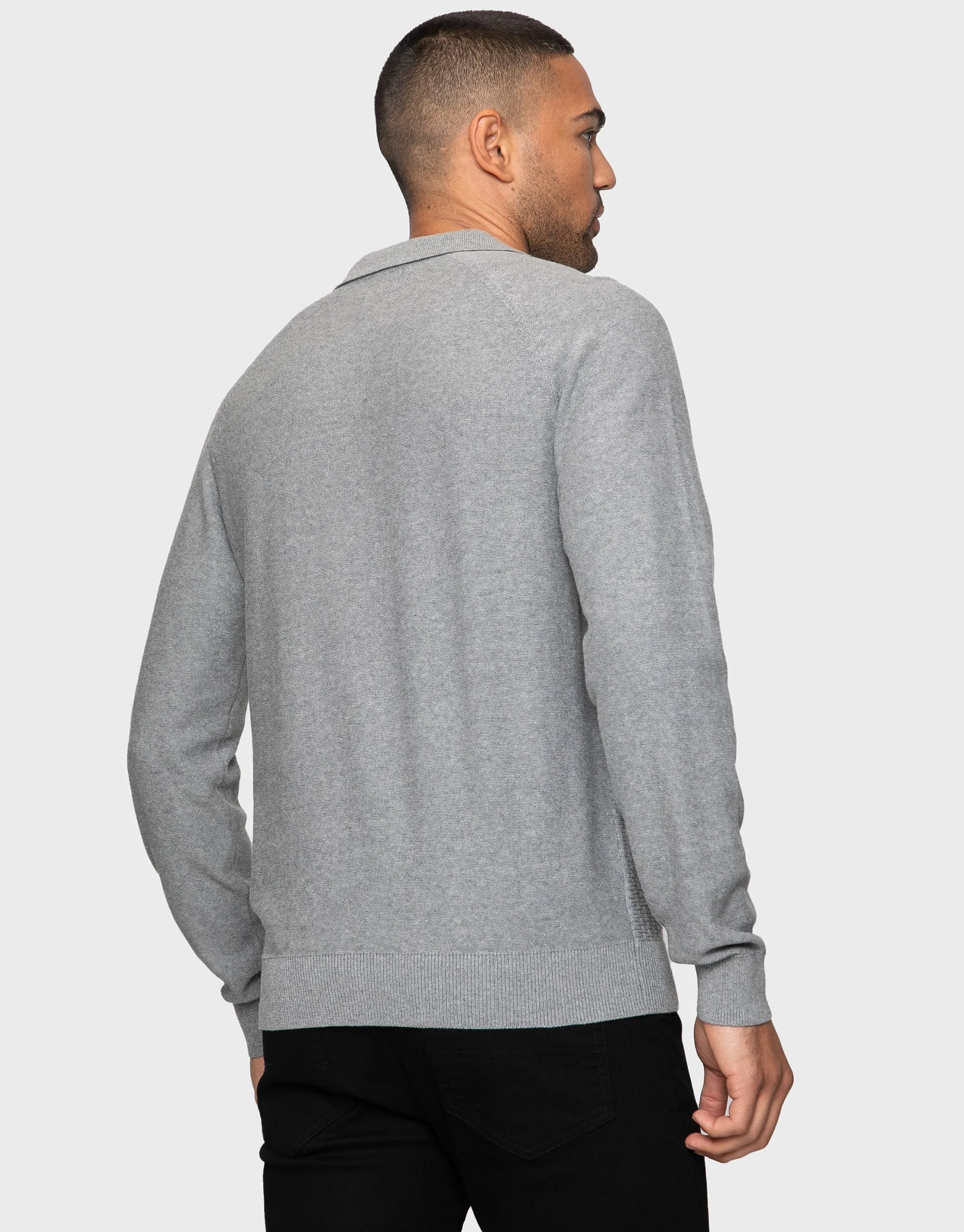 Men's Grey Marl Long Sleeve Polo Jumper sold by Threadbare product image thumbnail 2