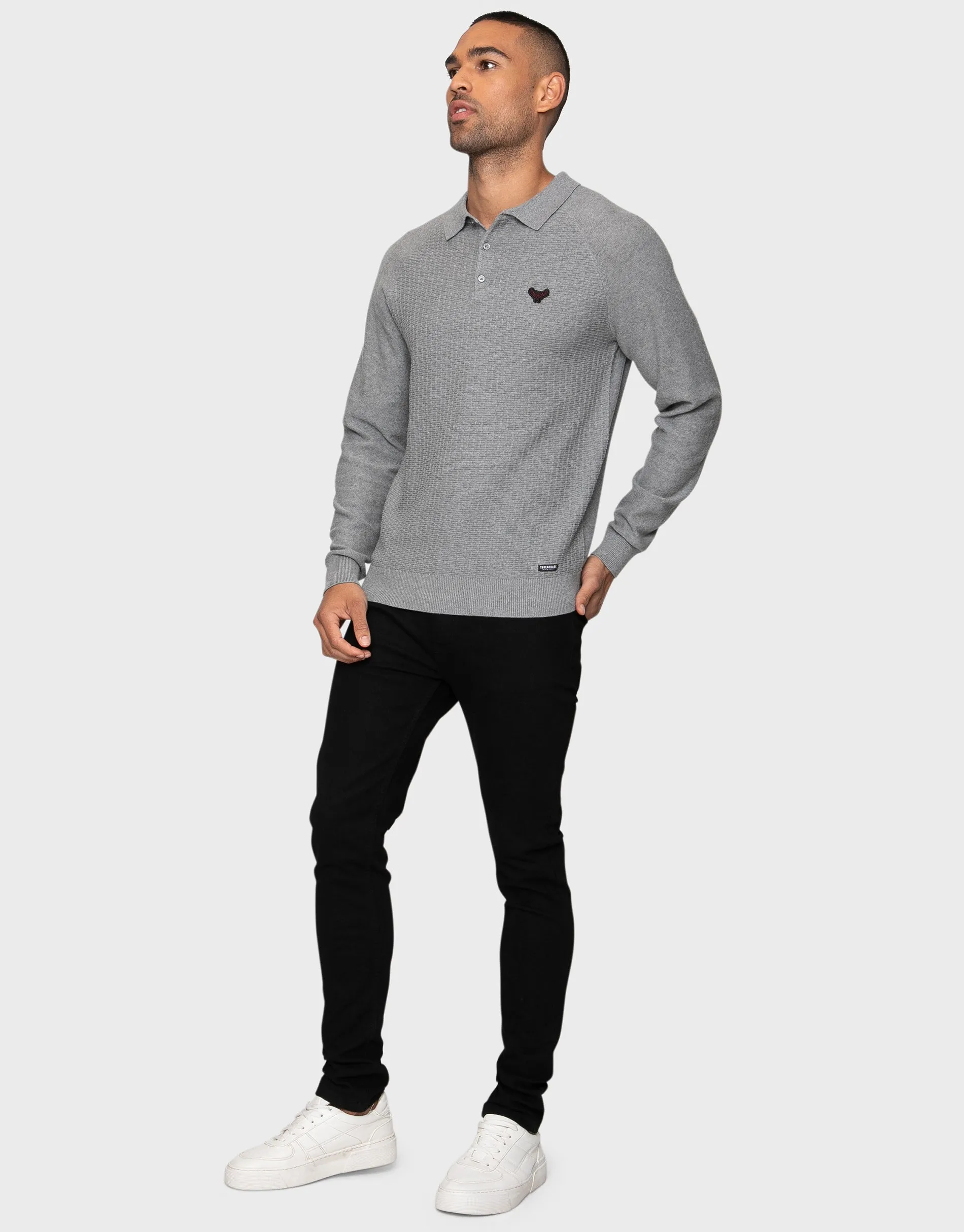 Men's Grey Marl Long Sleeve Polo Jumper sold by Threadbare product image thumbnail 3