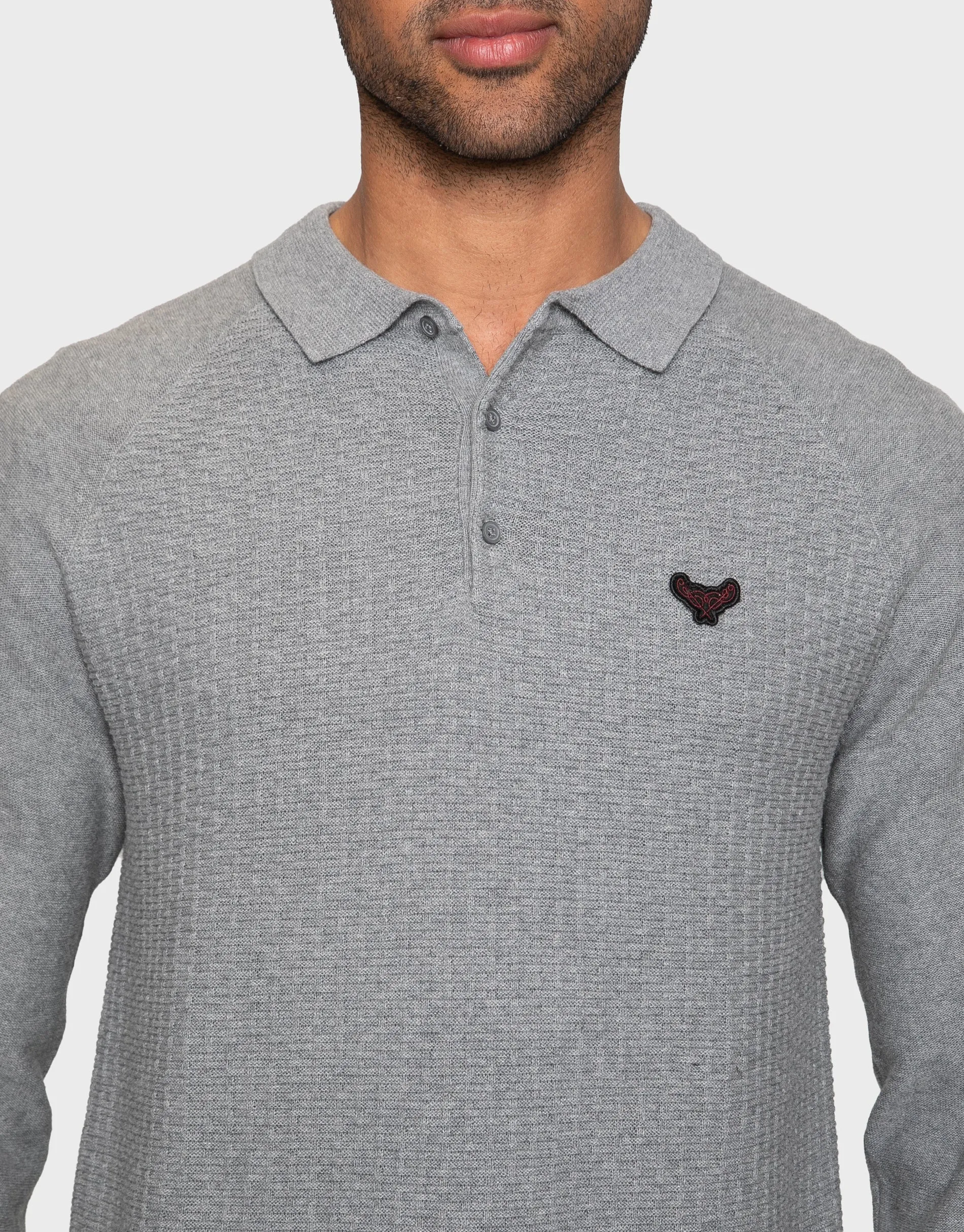 Men's Grey Marl Long Sleeve Polo Jumper sold by Threadbare product image thumbnail 4