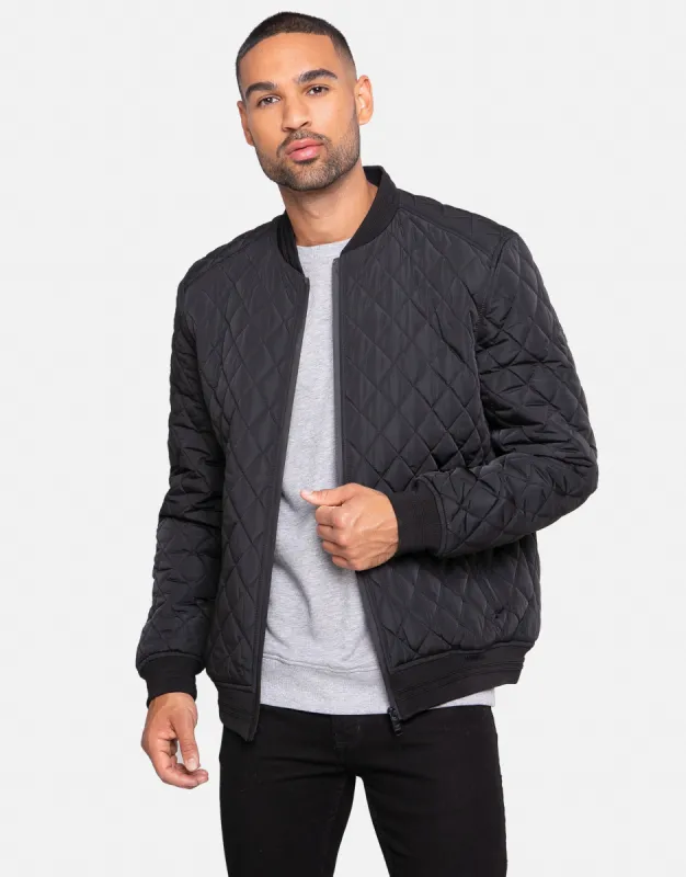 Men's Black Quilted Bomber Jacket sold by Threadbare