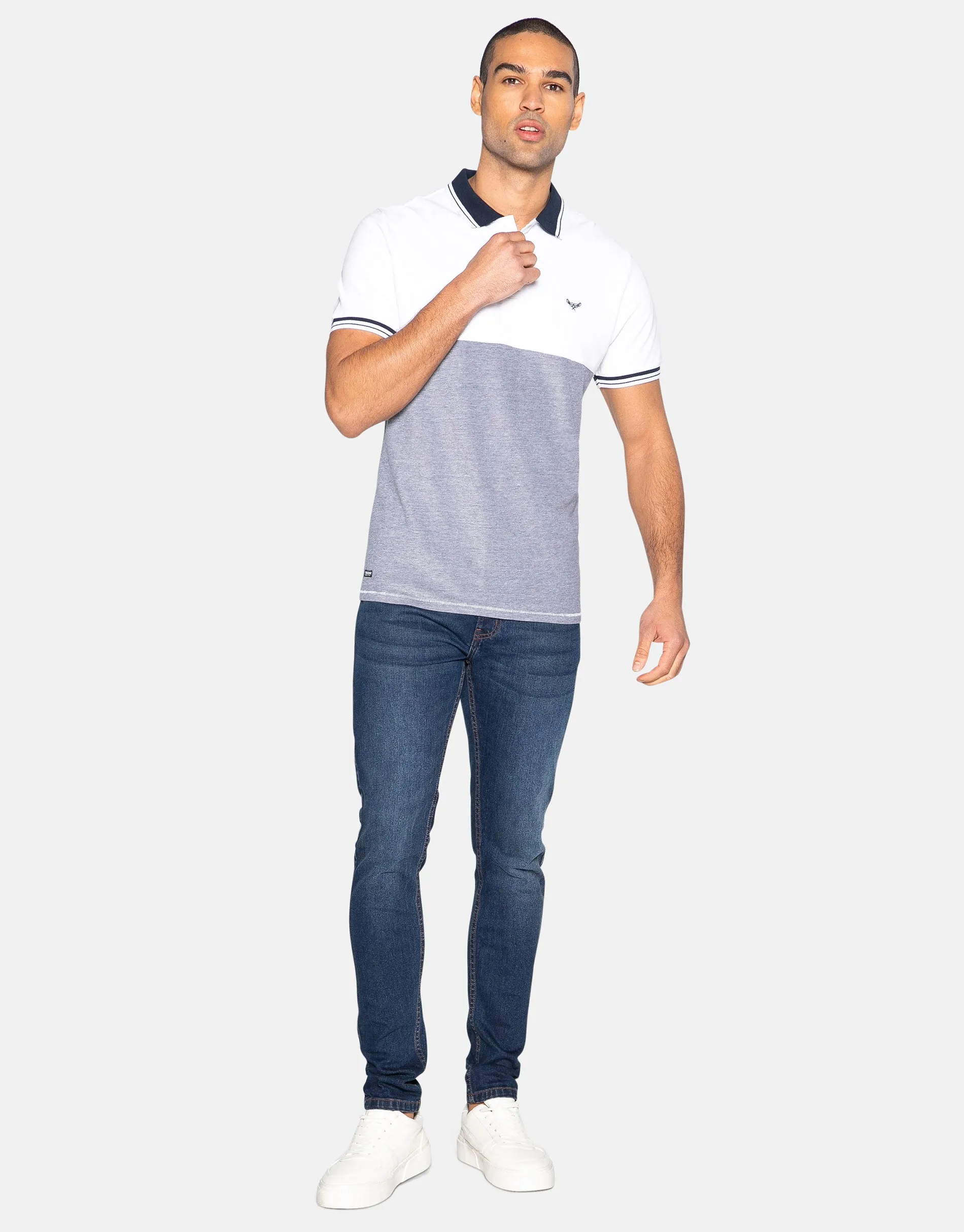 Men's White Two Tone Pique Polo Shirt sold by Threadbare product image thumbnail 3