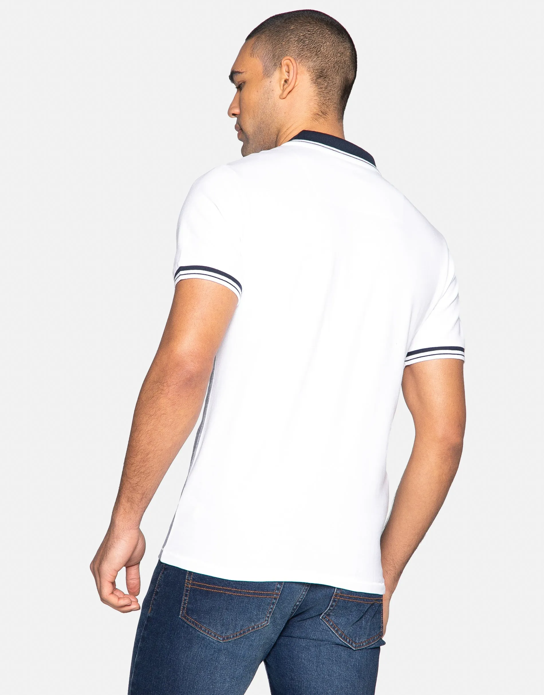 Men's White Two Tone Pique Polo Shirt sold by Threadbare product image thumbnail 2