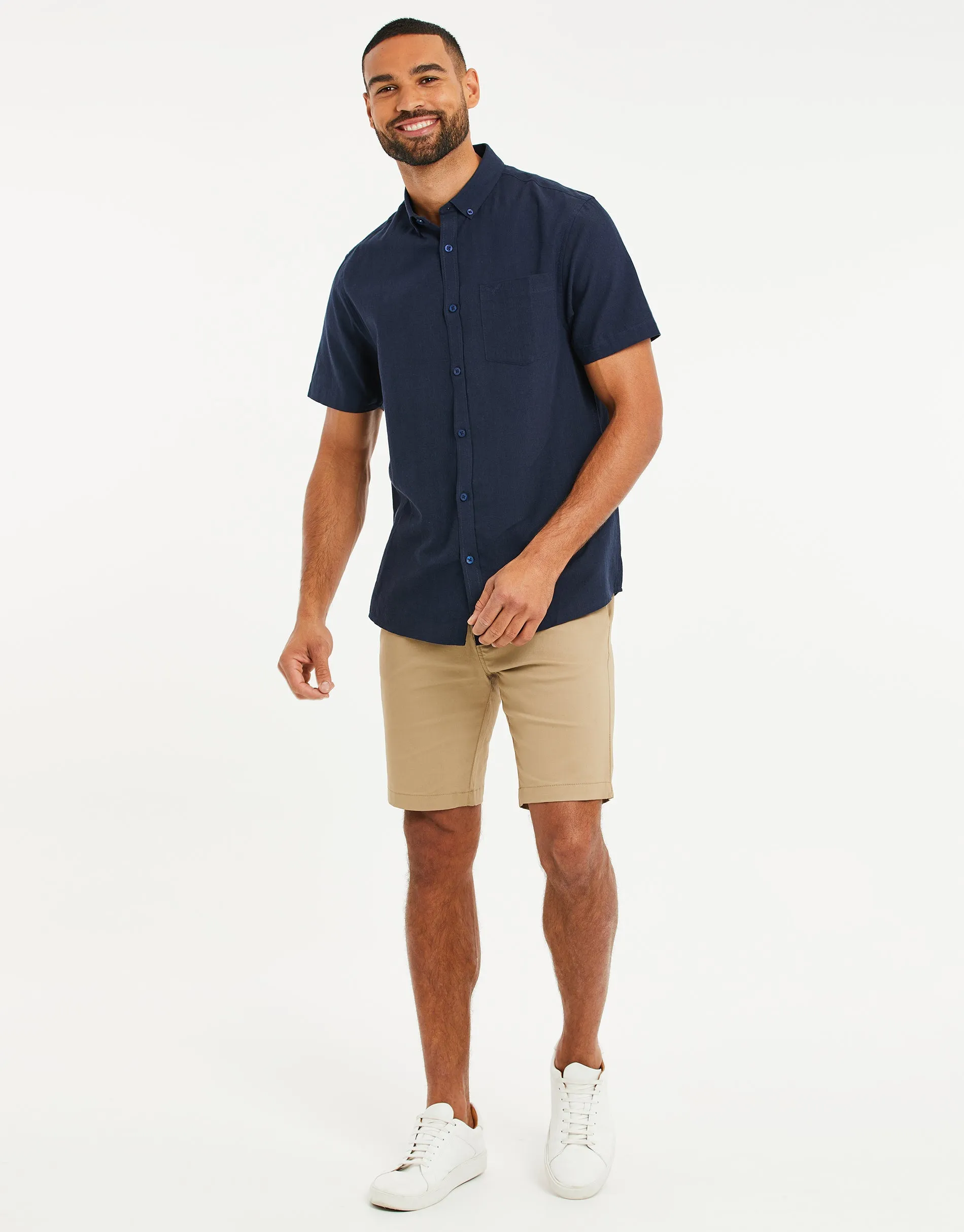 Navy Short Sleeve Linen Blend Shirt sold by Threadbare product image thumbnail 3