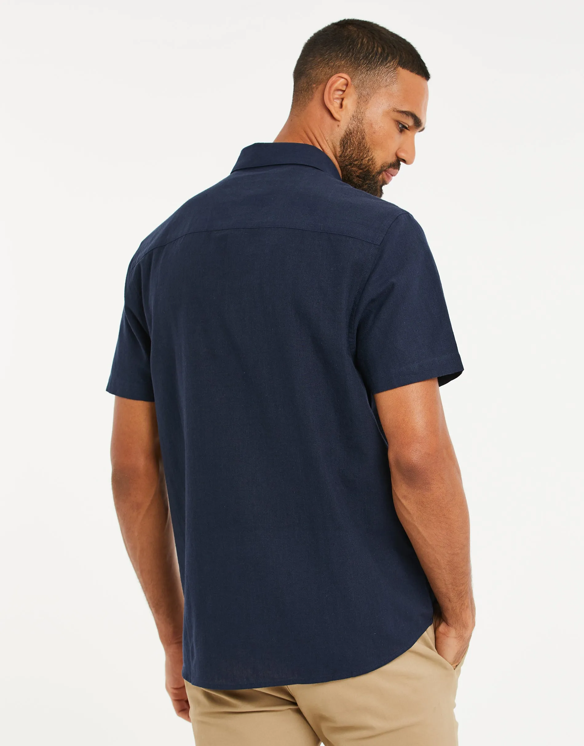 Navy Short Sleeve Linen Blend Shirt sold by Threadbare product image thumbnail 2