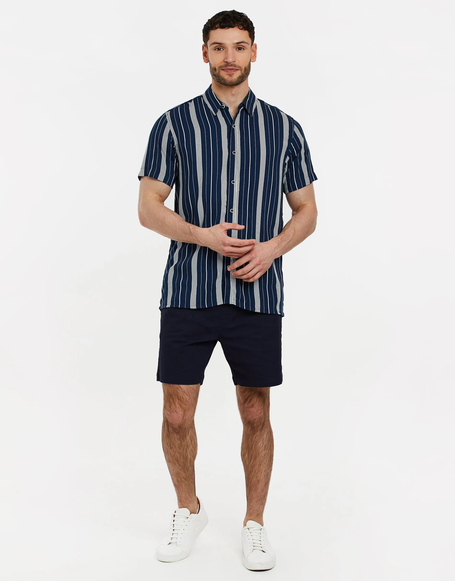 Men's Navy Striped Short Sleeve Shirt sold by Threadbare product image thumbnail 3