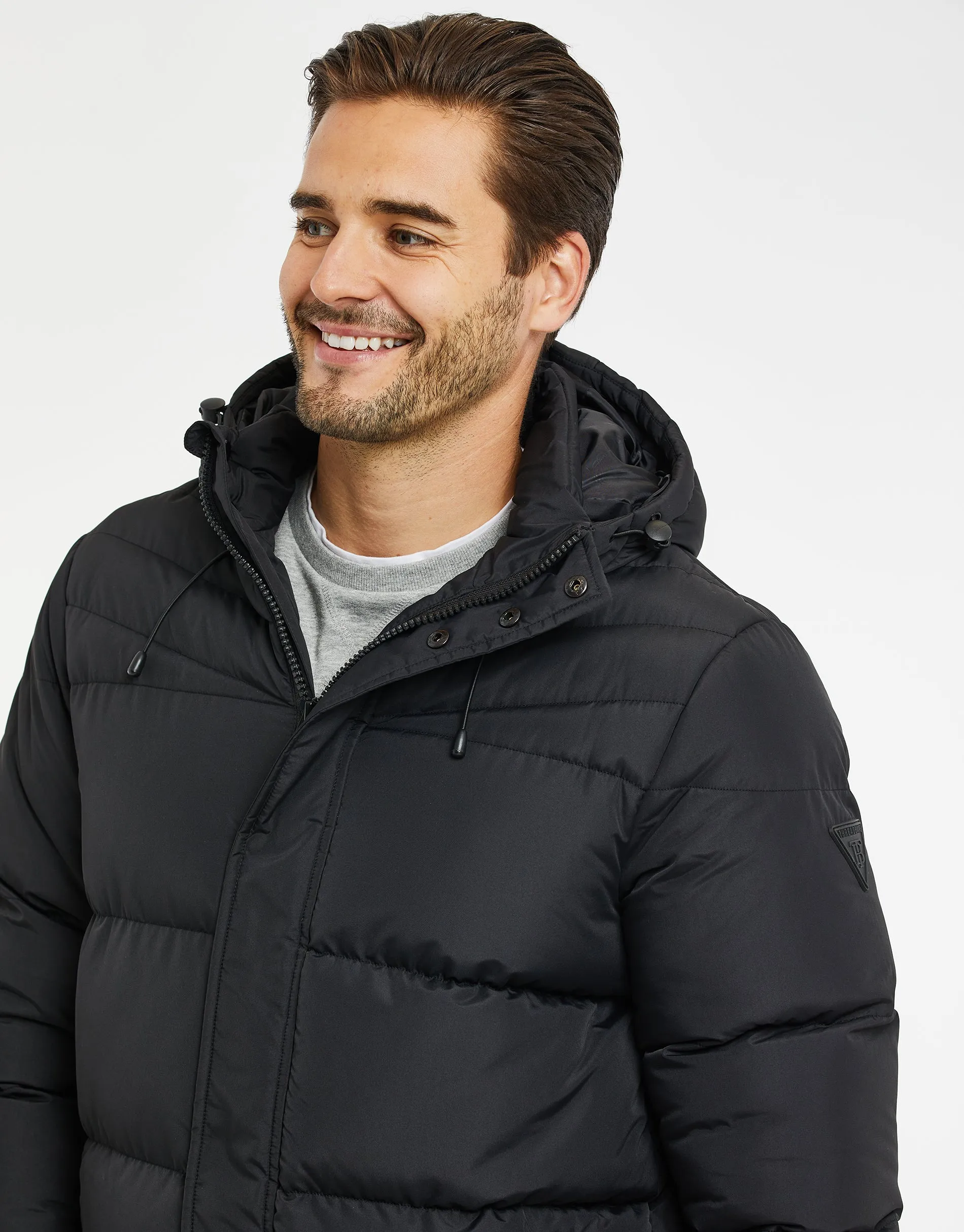 Men's Black Longline Puffer Jacket sold by Threadbare product image thumbnail 4