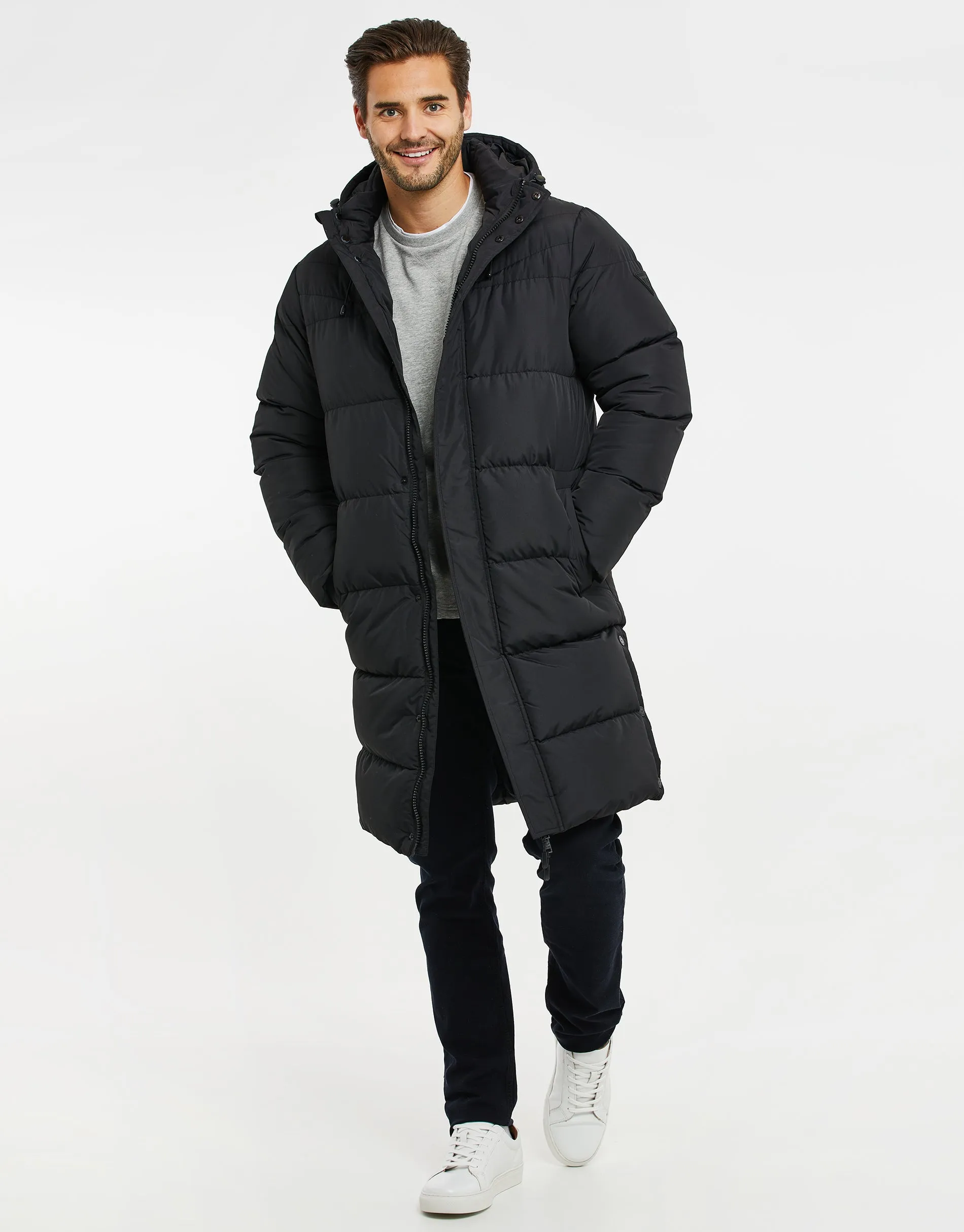 Men's Black Longline Puffer Jacket sold by Threadbare product image thumbnail 3