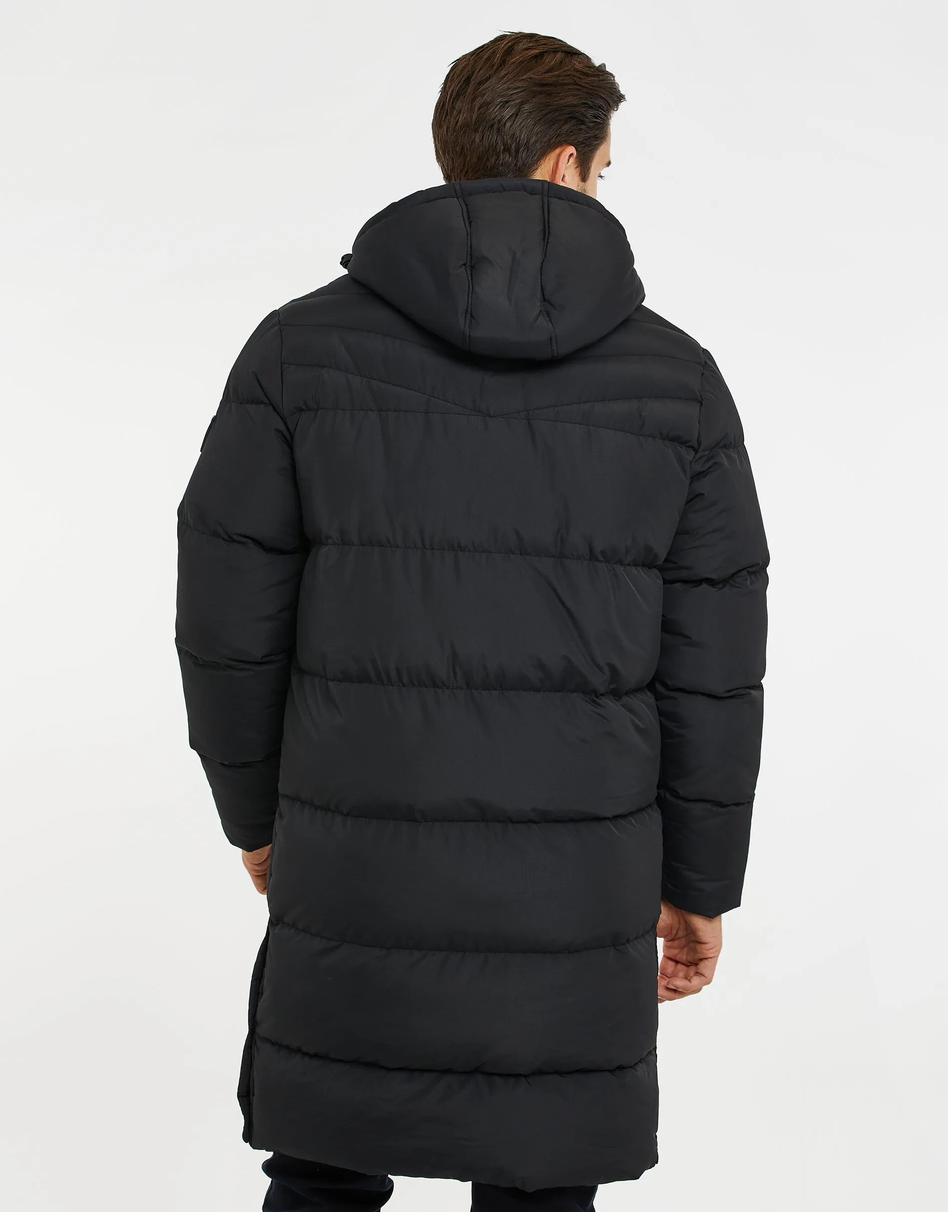 Men's Black Longline Puffer Jacket sold by Threadbare product image thumbnail 2