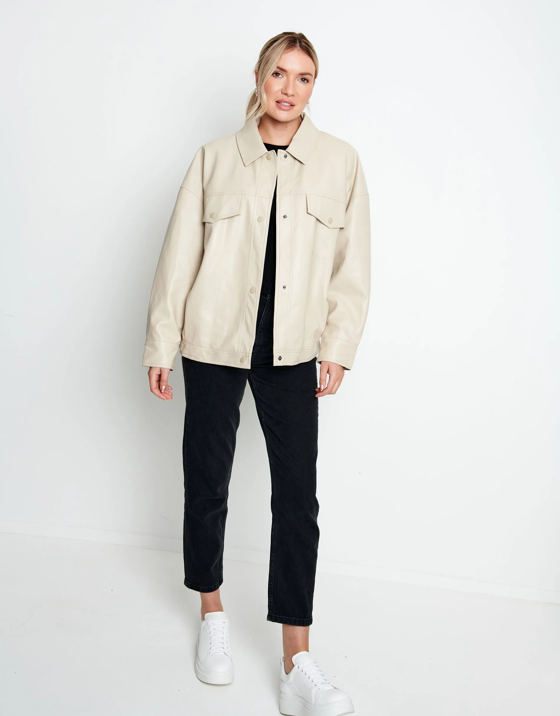 Women's White Faux Leather PU Shacket sold by Threadbare product image thumbnail 3