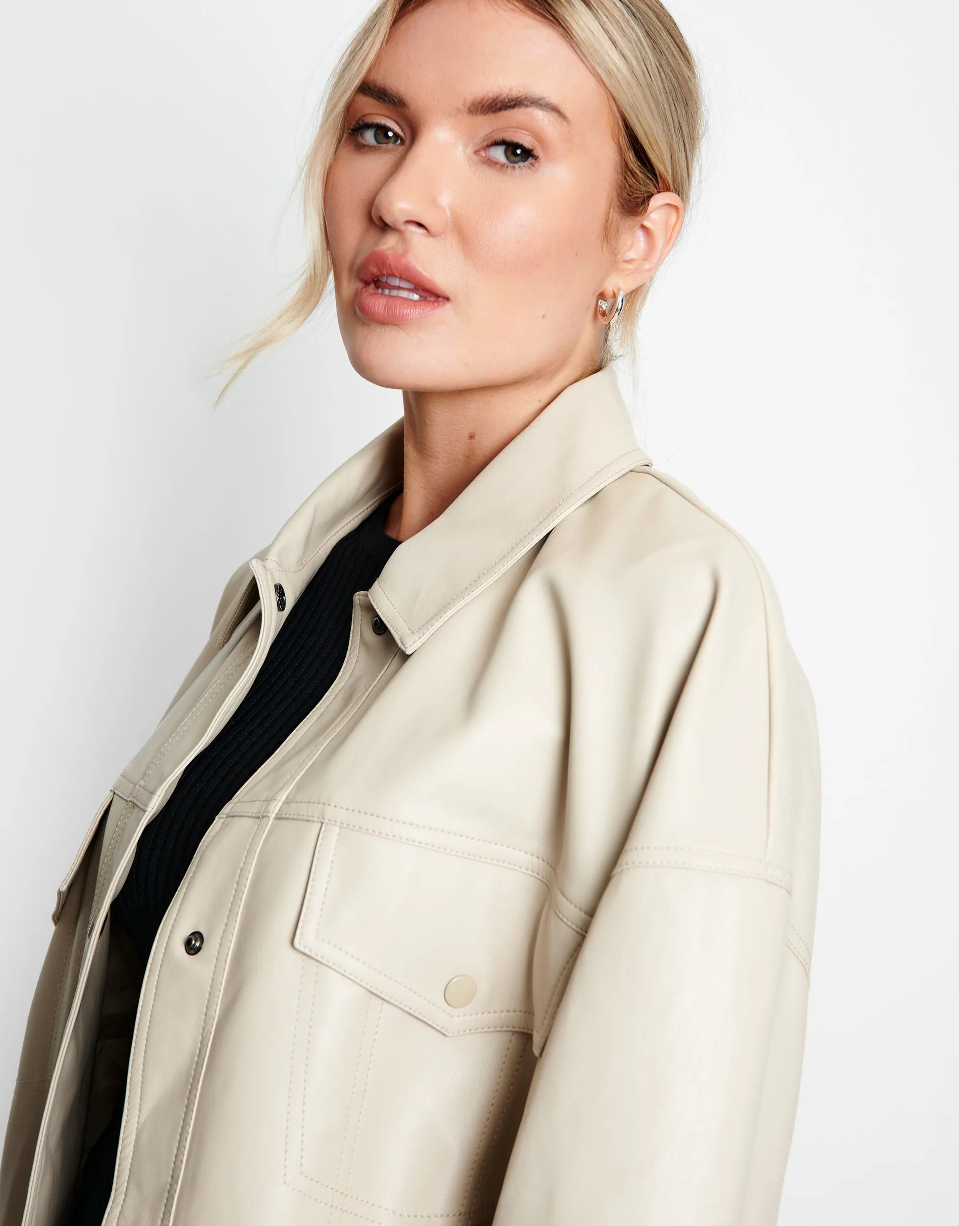 Women's White Faux Leather PU Shacket sold by Threadbare product image thumbnail 4