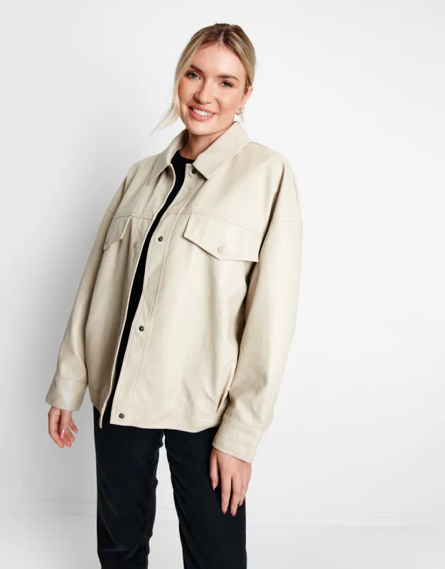 Women's White Faux Leather PU Shacket sold by Threadbare