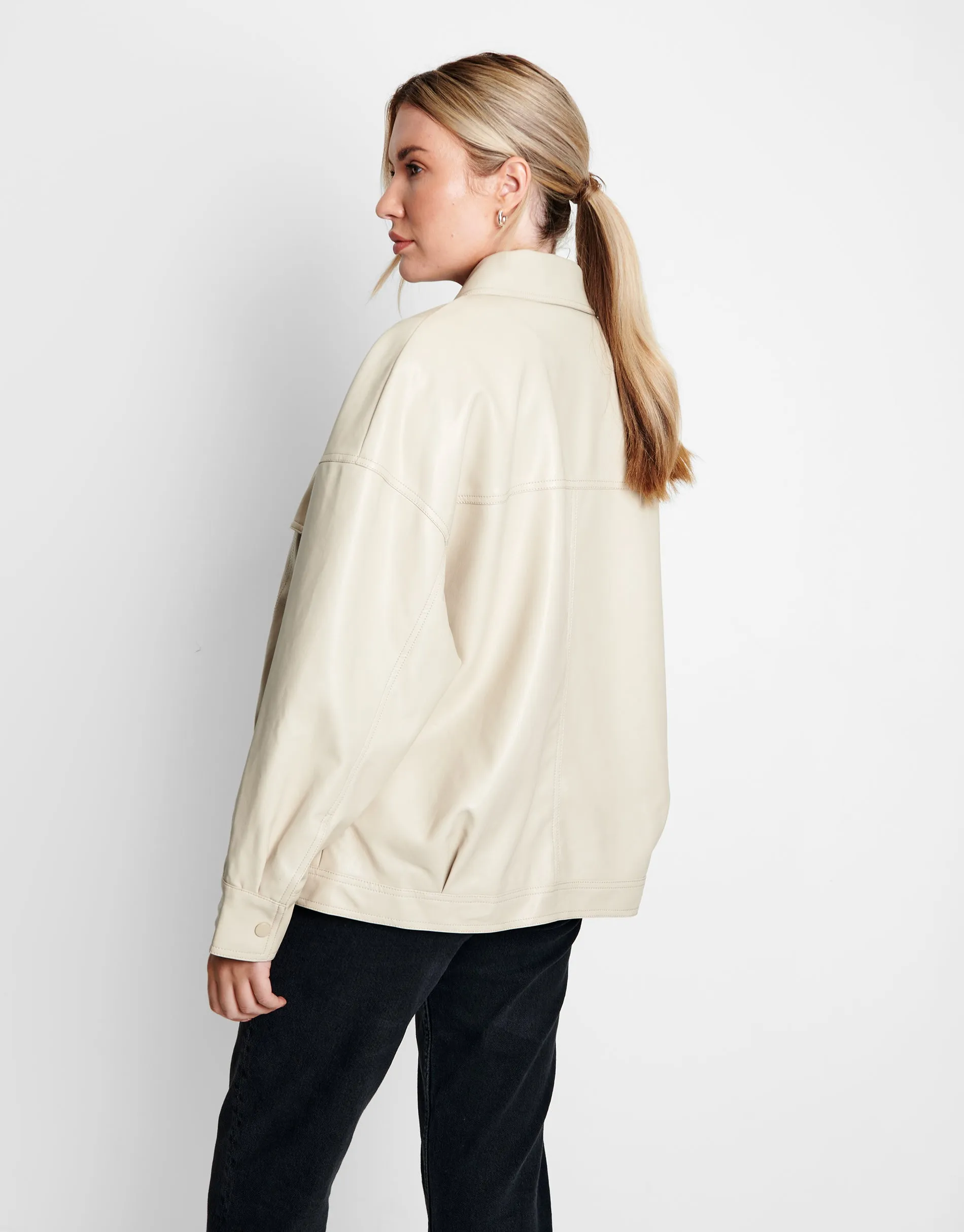 Women's White Faux Leather PU Shacket sold by Threadbare product image thumbnail 2