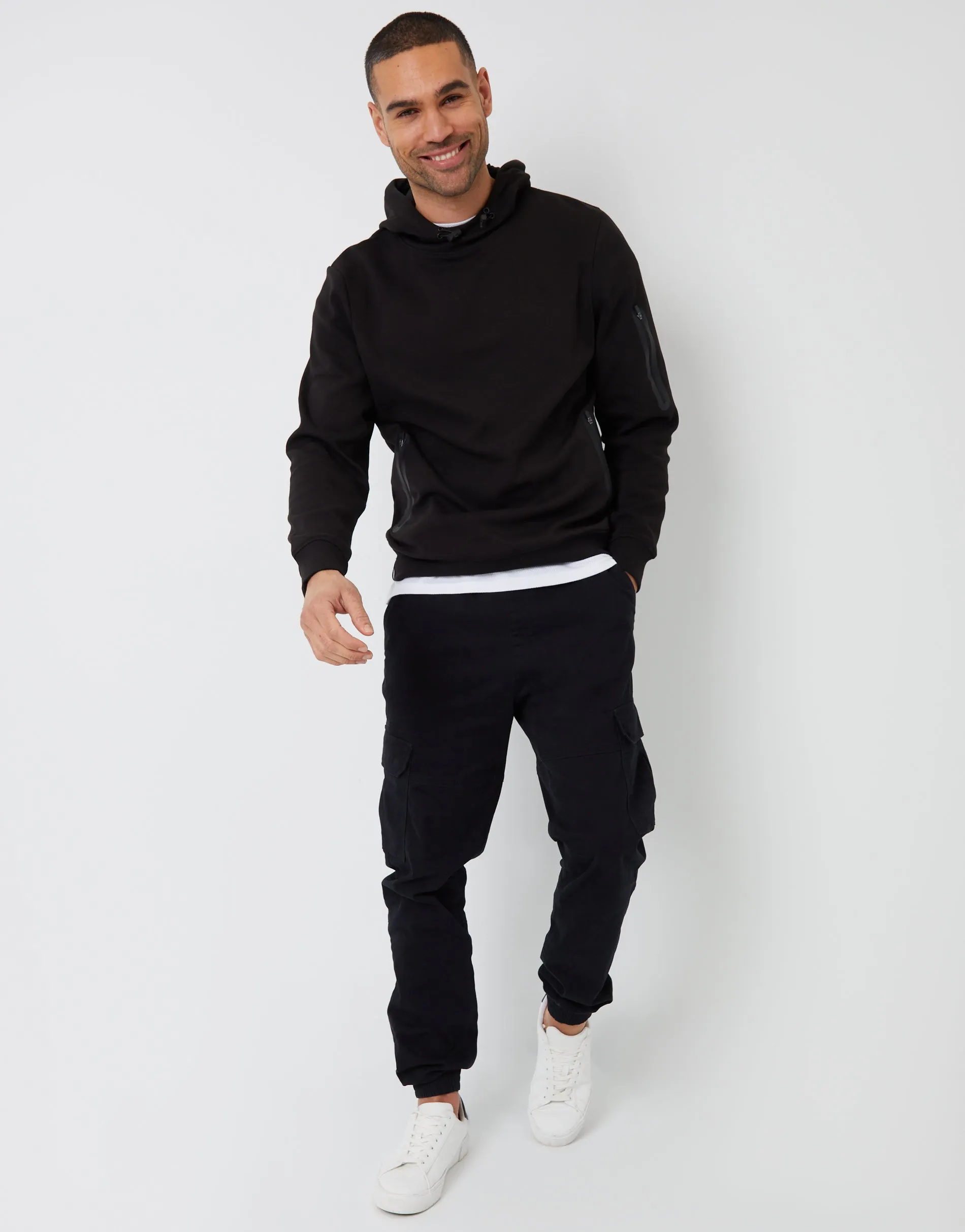 Men's Black High Neck Pullover Hoodie sold by Threadbare product image thumbnail 3