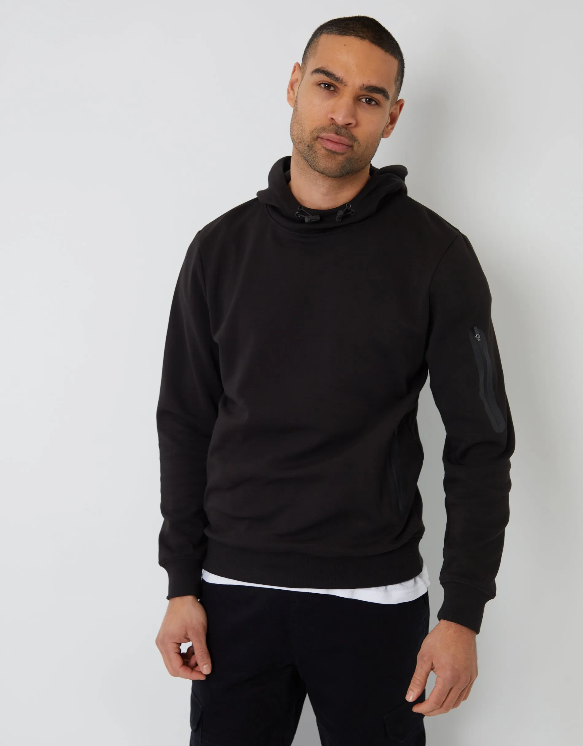 Men's Black High Neck Pullover Hoodie sold by Threadbare