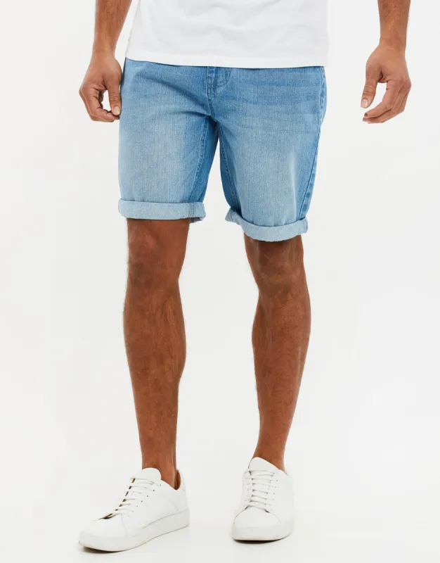 Men's Light Wash Denim Shorts sold by Threadbare