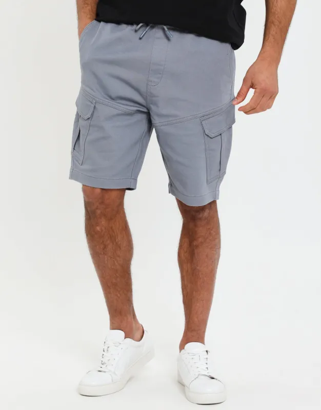 Men's Misty Blue Stretch Cargo Shorts sold by Threadbare