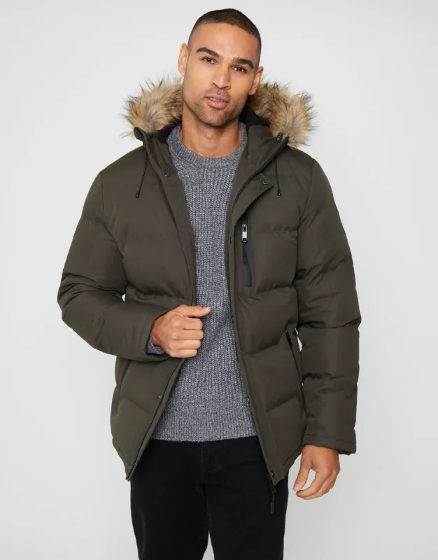 Men's Khaki Showerproof Padded Parka Jacket sold by Threadbare