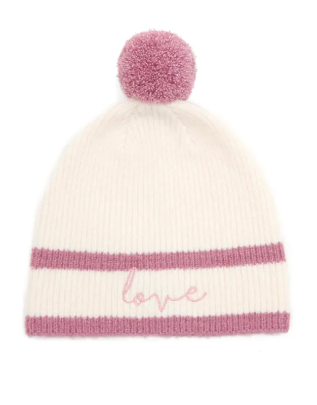 Women's Cream Love Bobble Hat made by Threadbare