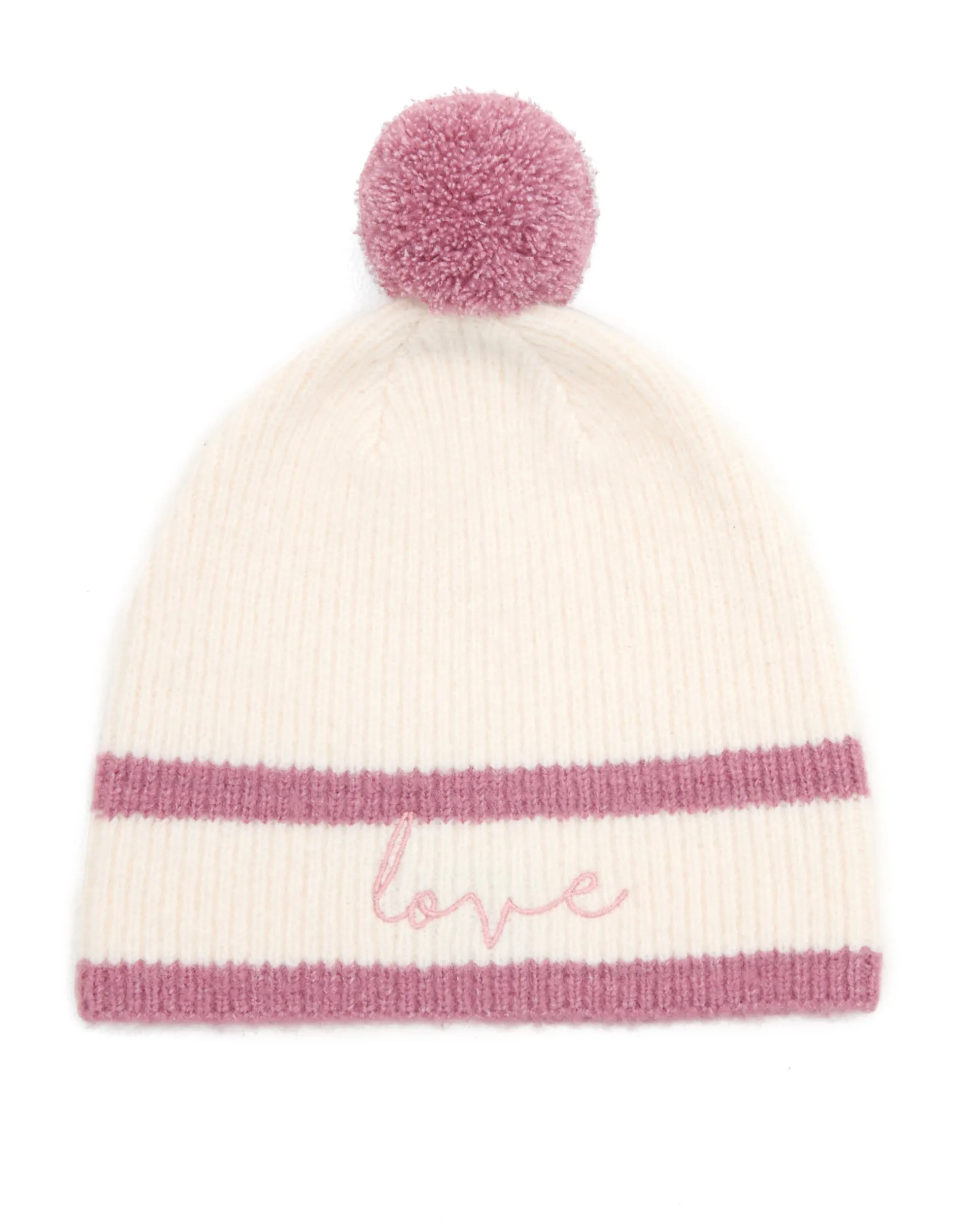 Women's Cream Love Bobble Hat sold by Threadbare