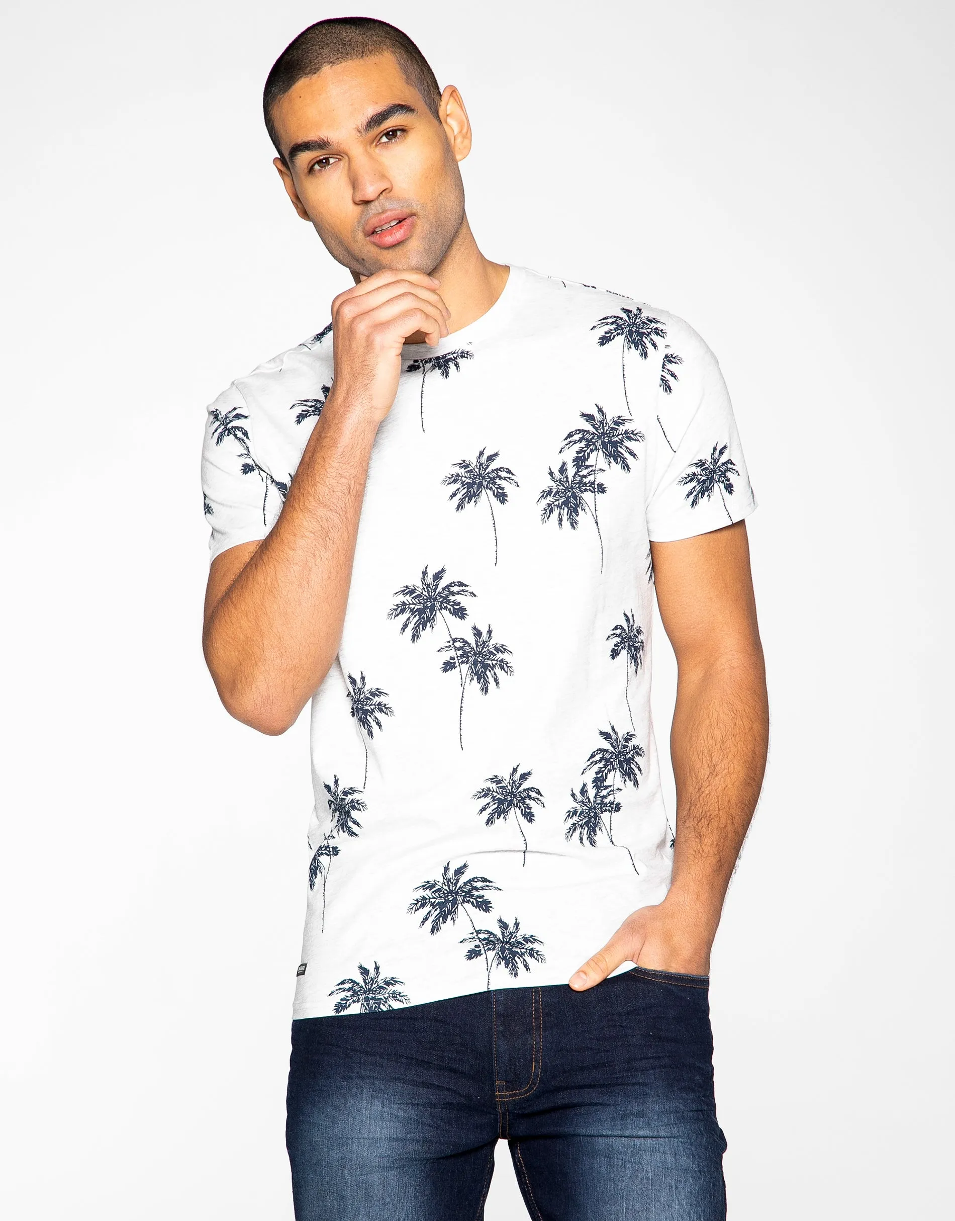 Men's Ecru Printed Cotton Rich T-Shirt sold by Threadbare