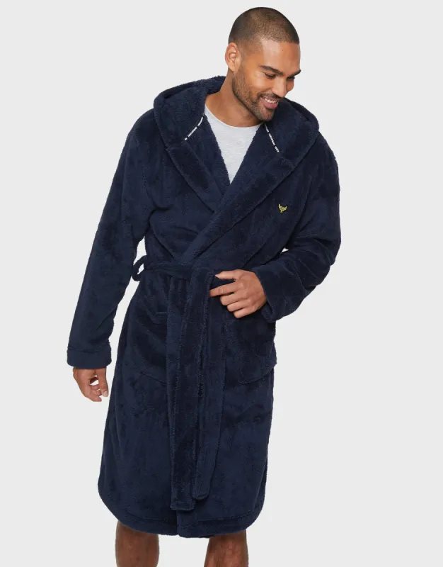 Navy Borg Hooded Dressing Gown sold by Threadbare