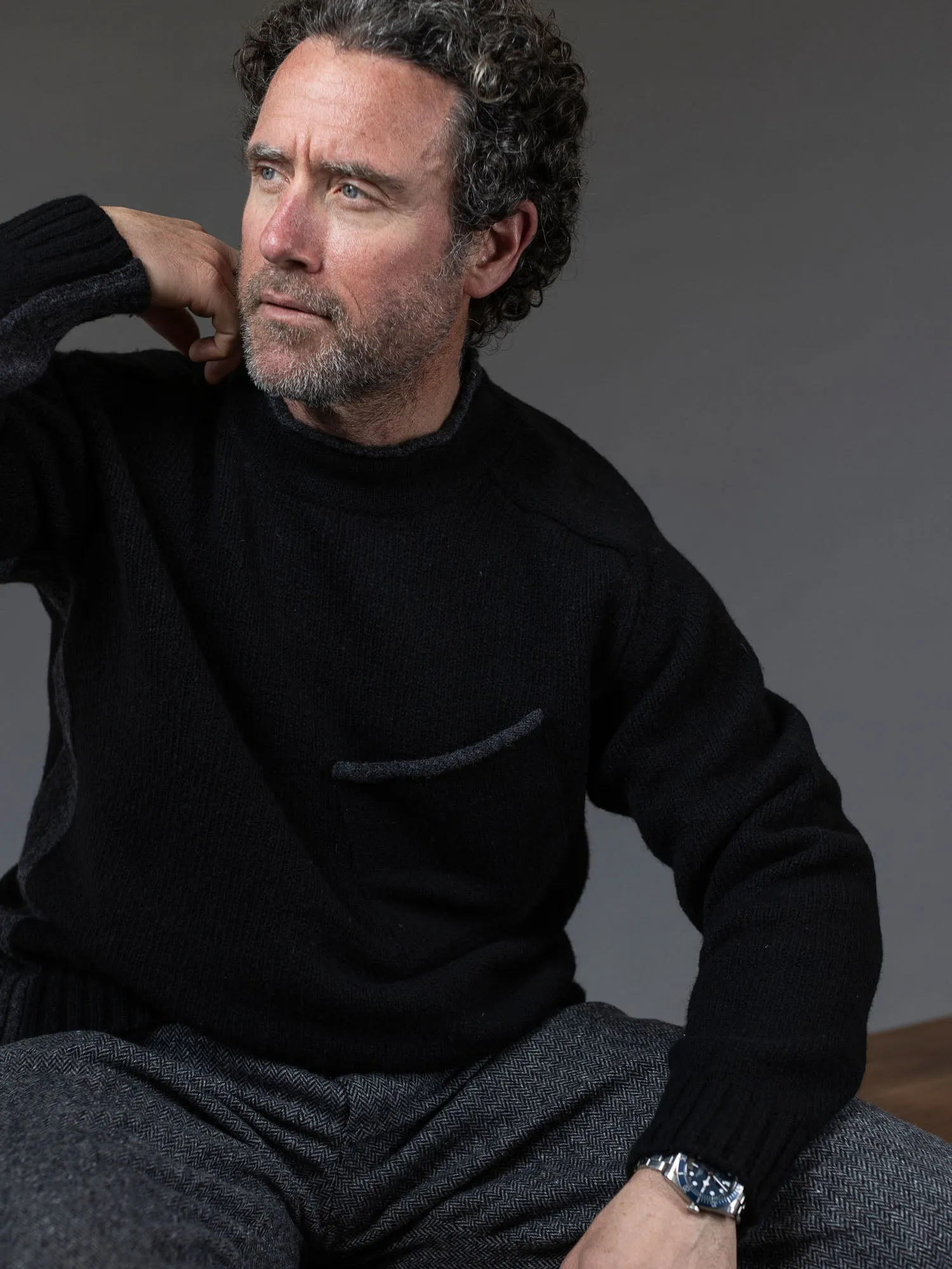 Cashmere Pocket Contrast Sweater sold by Inis Meain